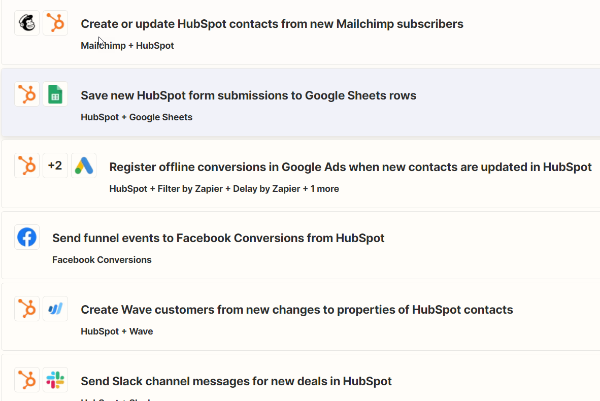 Zaps for HubSpot and Zapier 2